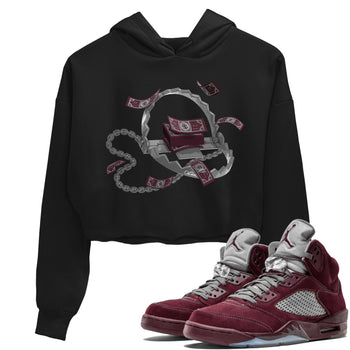 Air Jordan 5 Burgundy Sneaker Match Tees Trap Money Sneaker Tees AJ5 Burgundy Sneaker Release Tees Women's Shirts Black 1