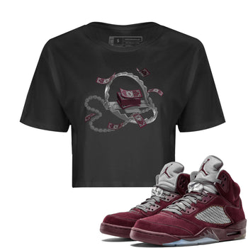 Air Jordan 5 Burgundy Sneaker Match Tees Trap Money Sneaker Tees AJ5 Burgundy Sneaker Release Tees Women's Shirts Black 1