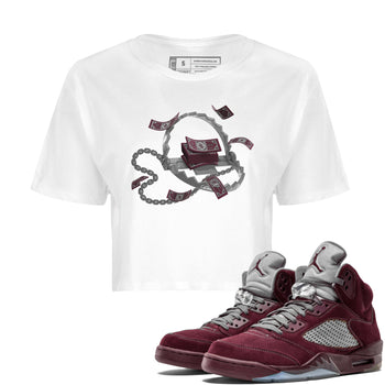 Air Jordan 5 Burgundy Sneaker Match Tees Trap Money Sneaker Tees AJ5 Burgundy Sneaker Release Tees Women's Shirts White 1