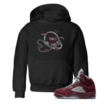 Air Jordan 5 Burgundy Sneaker Match Tees Trap Money Sneaker Tees AJ5 Burgundy Sneaker Release Tees Kids Shirts Black 1