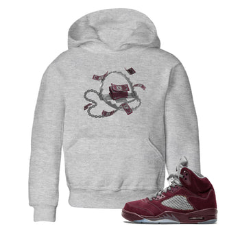 Air Jordan 5 Burgundy Sneaker Match Tees Trap Money Sneaker Tees AJ5 Burgundy Sneaker Release Tees Kids Shirts Heather Grey 1
