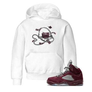 Air Jordan 5 Burgundy Sneaker Match Tees Trap Money Sneaker Tees AJ5 Burgundy Sneaker Release Tees Kids Shirts White 1
