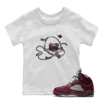 Air Jordan 5 Burgundy Sneaker Match Tees Trap Money Sneaker Tees AJ5 Burgundy Sneaker Release Tees Kids Shirts White 1