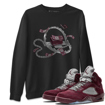 Air Jordan 5 Burgundy Sneaker Match Tees Trap Money Sneaker Tees AJ5 Burgundy Sneaker Release Tees Unisex Shirts Black 1