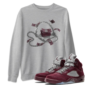 Air Jordan 5 Burgundy Sneaker Match Tees Trap Money Sneaker Tees AJ5 Burgundy Sneaker Release Tees Unisex Shirts Heather Grey 1