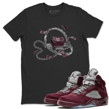 Air Jordan 5 Burgundy Sneaker Match Tees Trap Money Sneaker Tees AJ5 Burgundy Sneaker Release Tees Unisex Shirts Black 1