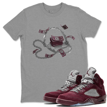 Air Jordan 5 Burgundy Sneaker Match Tees Trap Money Sneaker Tees AJ5 Burgundy Sneaker Release Tees Unisex Shirts Heather Grey 1