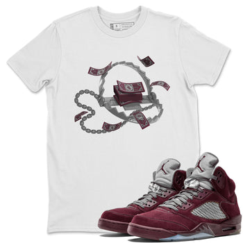 Air Jordan 5 Burgundy Sneaker Match Tees Trap Money Sneaker Tees AJ5 Burgundy Sneaker Release Tees Unisex Shirts White 1