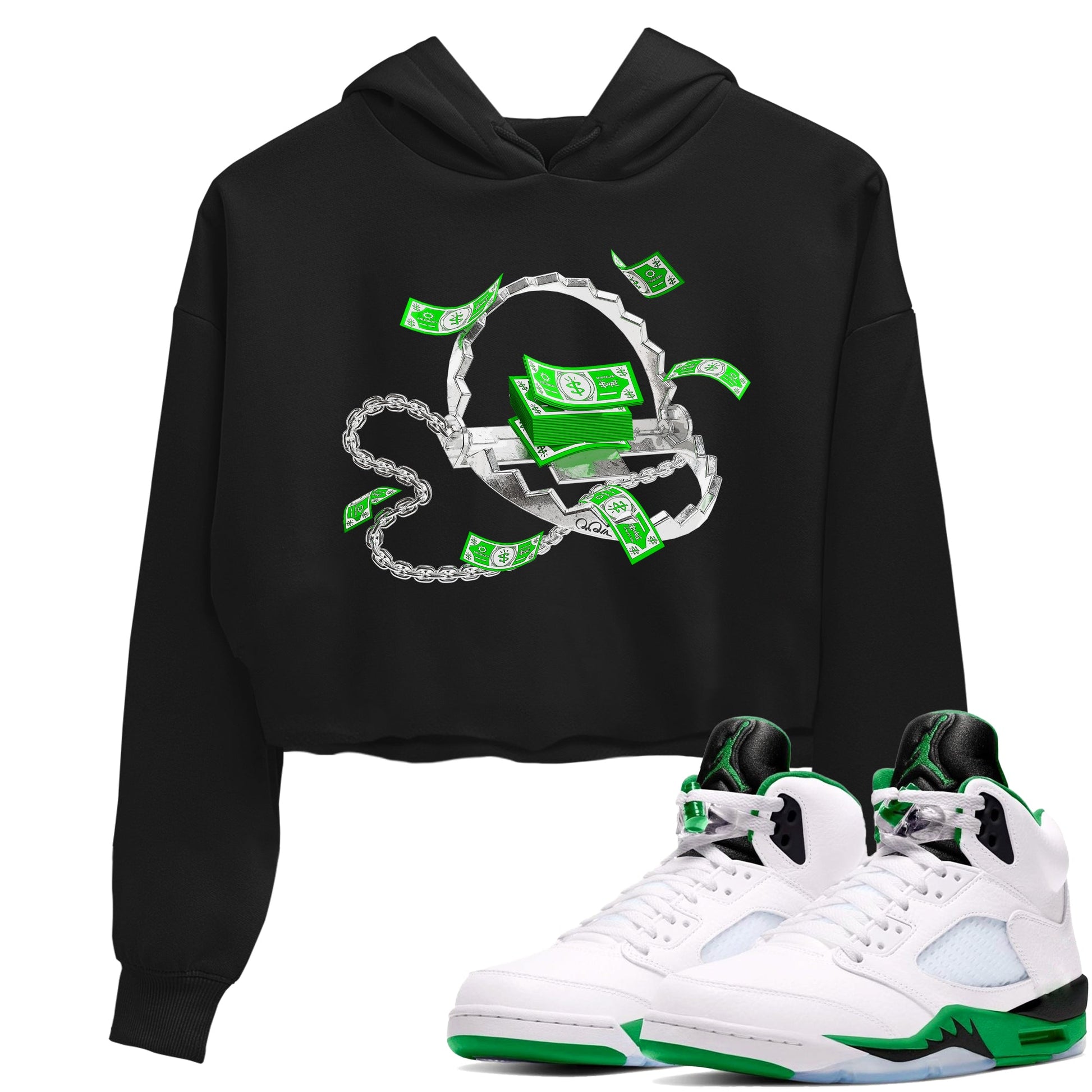 Air Jordan 5 Lucky Green shirt to match jordans Trap Money sneaker tees AJ5 Lucky Green SNRT Sneaker Release Tees Black 1 crop length shirt