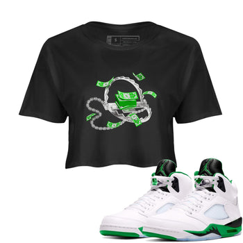Air Jordan 5 Lucky Green shirt to match jordans Trap Money sneaker tees AJ5 Lucky Green SNRT Sneaker Release Tees Black 1 crop length shirt