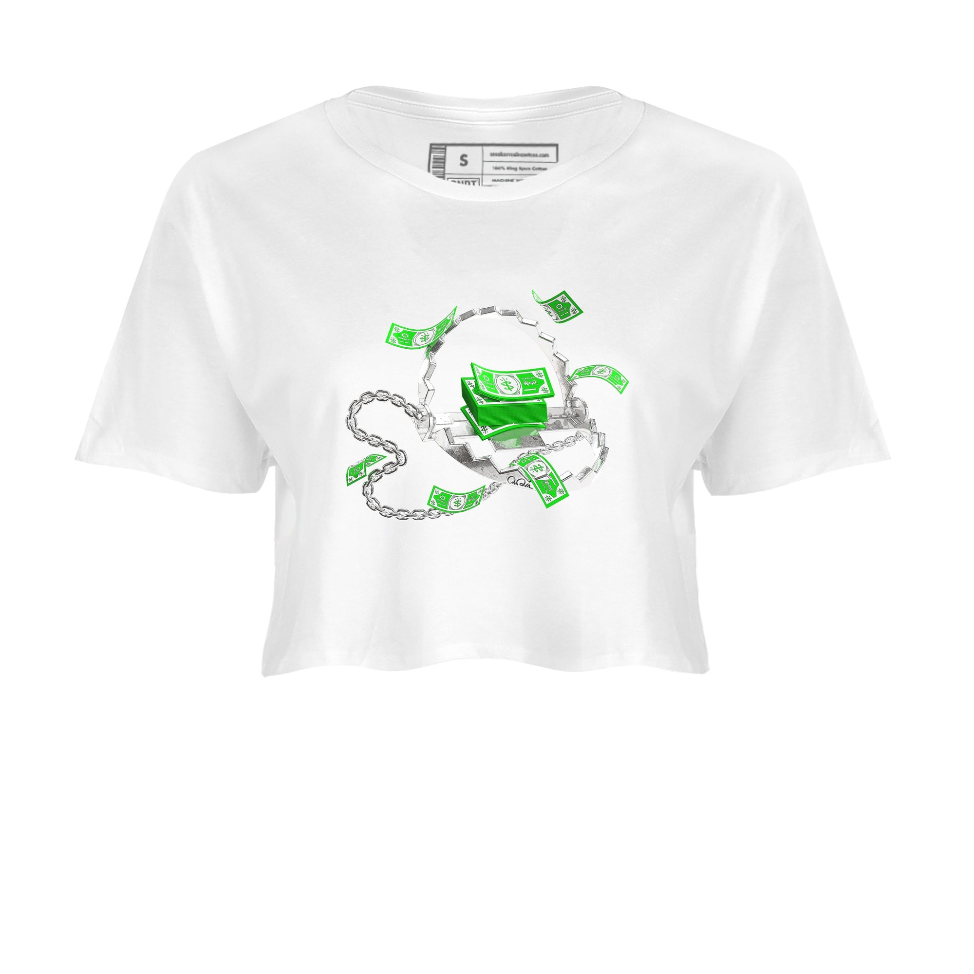 Air Jordan 5 Lucky Green shirt to match jordans Trap Money sneaker tees AJ5 Lucky Green SNRT Sneaker Release Tees White 2 crop length shirt