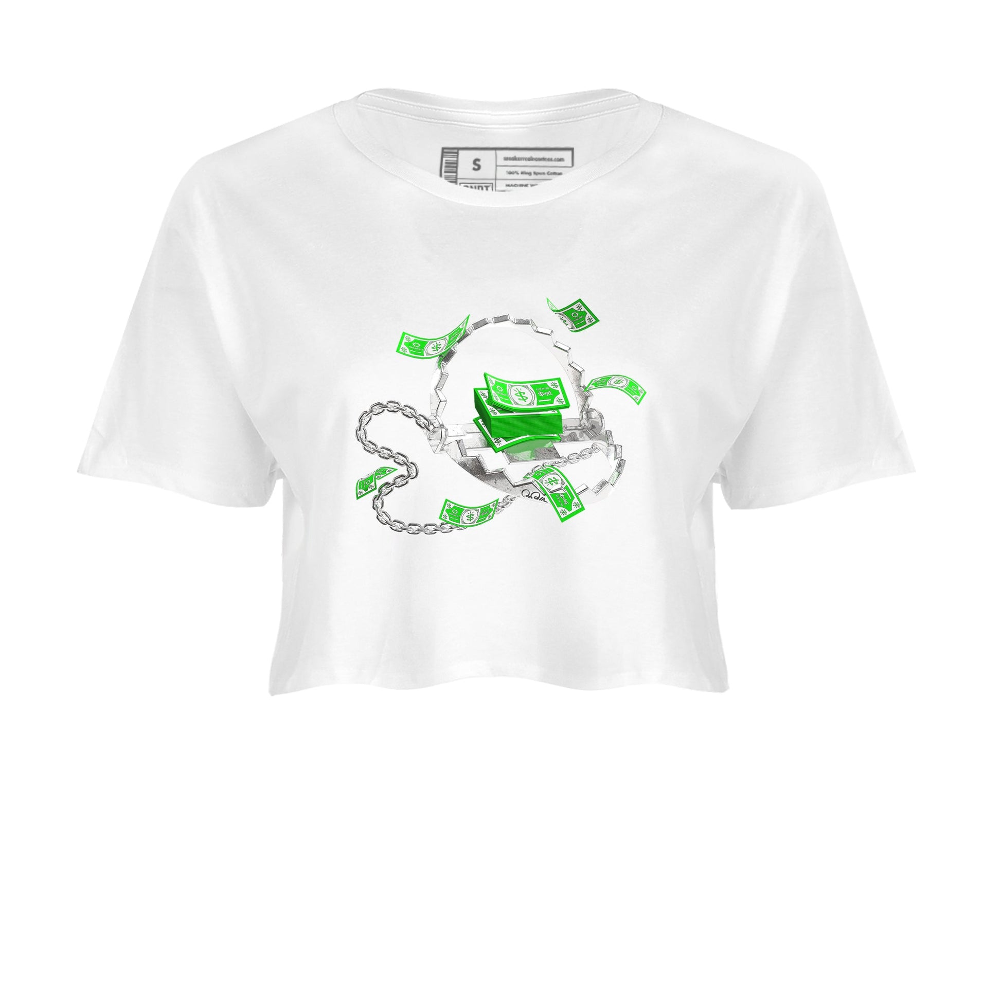 Air Jordan 5 Lucky Green shirt to match jordans Trap Money sneaker tees AJ5 Lucky Green SNRT Sneaker Release Tees White 2 crop length shirt