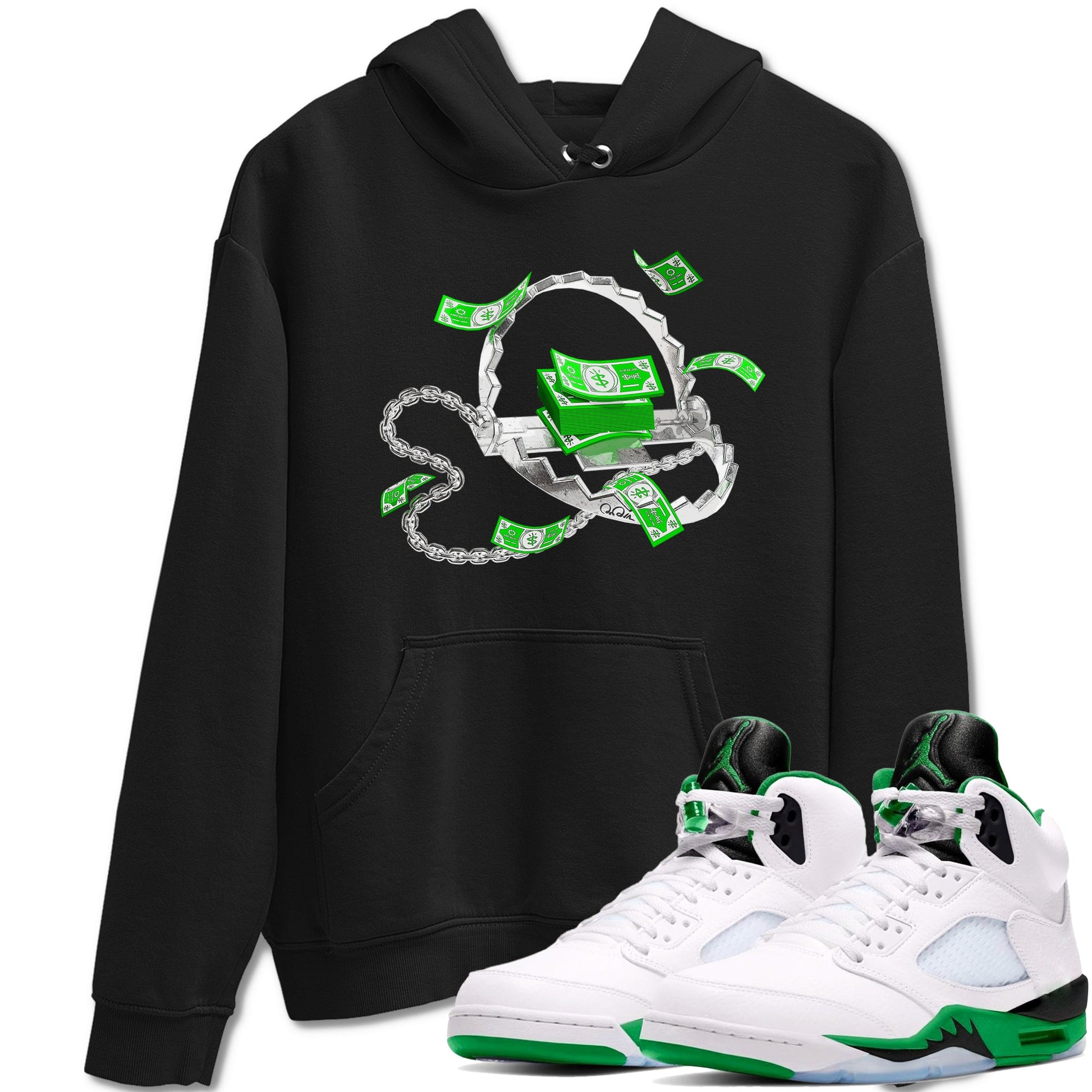 Air Jordan 5 Lucky Green shirt to match jordans Trap Money sneaker tees AJ5 Lucky Green SNRT Sneaker Release Tees unisex cotton Black 1 crew neck shirt