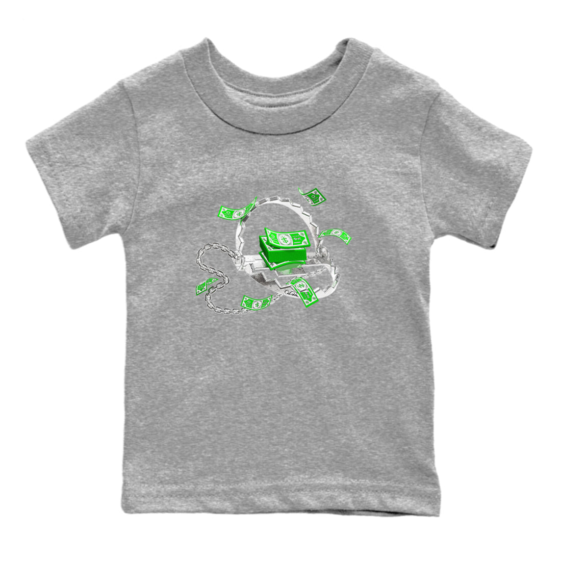 Air Jordan 5 Lucky Green shirt to match jordans Trap Money sneaker tees AJ5 Lucky Green SNRT sneaker release tees baby toddler Heather Grey 2 cotton Shirt