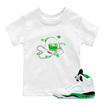 Air Jordan 5 Lucky Green shirt to match jordans Trap Money sneaker tees AJ5 Lucky Green SNRT sneaker release tees baby toddler White 1 cotton Shirt