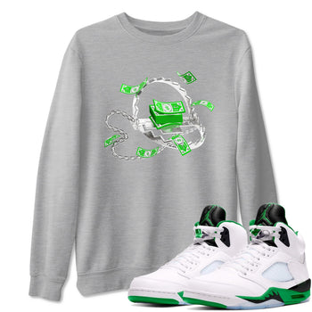 Air Jordan 5 Lucky Green shirt to match jordans Trap Money sneaker tees AJ5 Lucky Green SNRT Sneaker Release Tees unisex cotton Heather Grey 1 crew neck shirt
