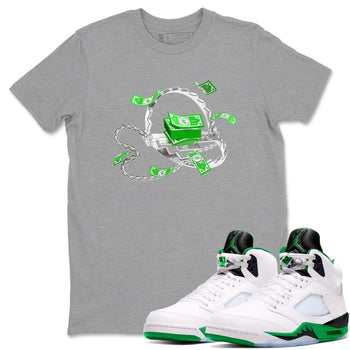 Air Jordan 5 Lucky Green shirt to match jordans Trap Money sneaker tees AJ5 Lucky Green SNRT Sneaker Release Tees unisex cotton Heather Grey 1 crew neck shirt