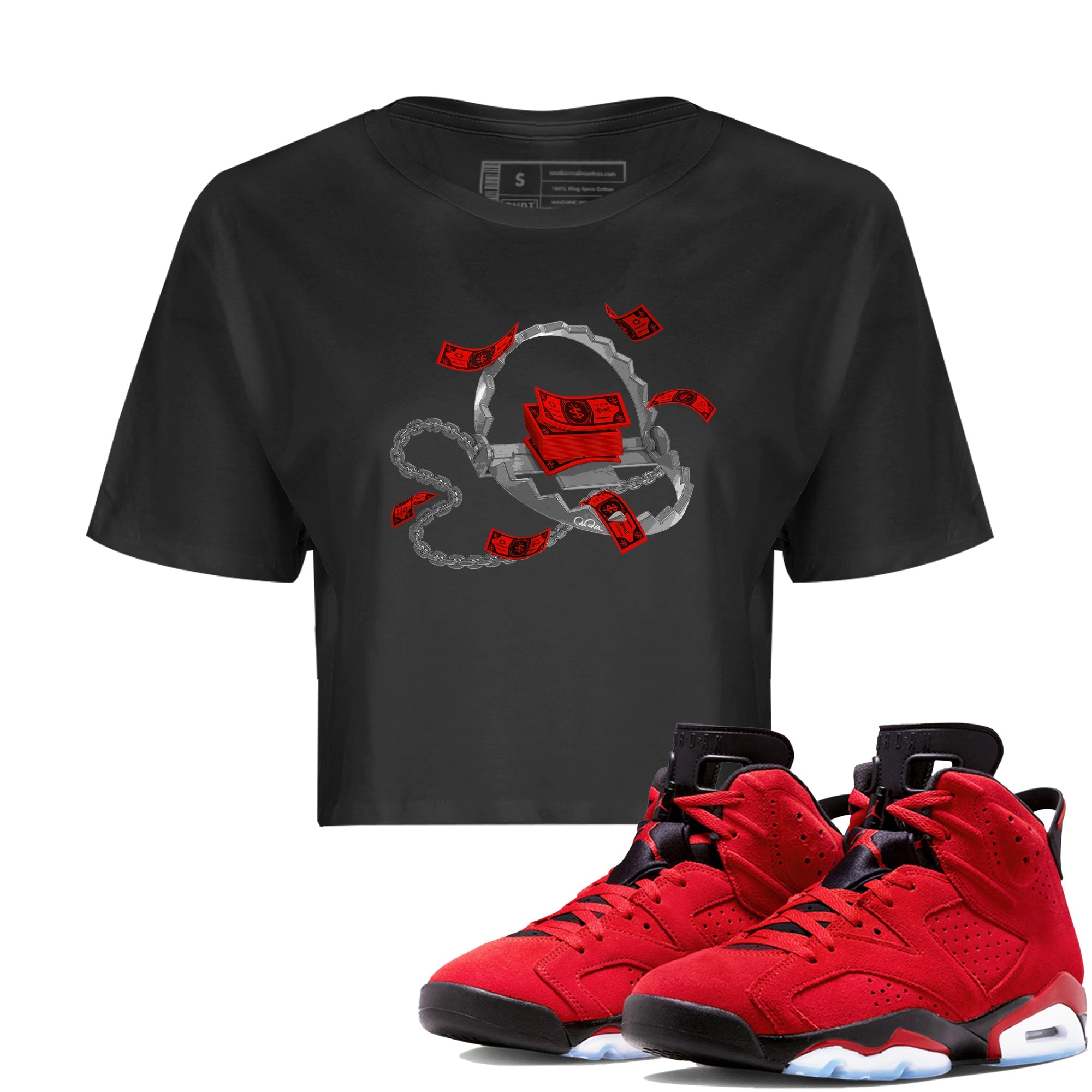 Air Jordan 6 Toro Bravo Sneaker Match Tees Trap Money Sneaker Tees AJ6 Toro Bravo Sneaker Release Tees Women's Shirts Black 1
