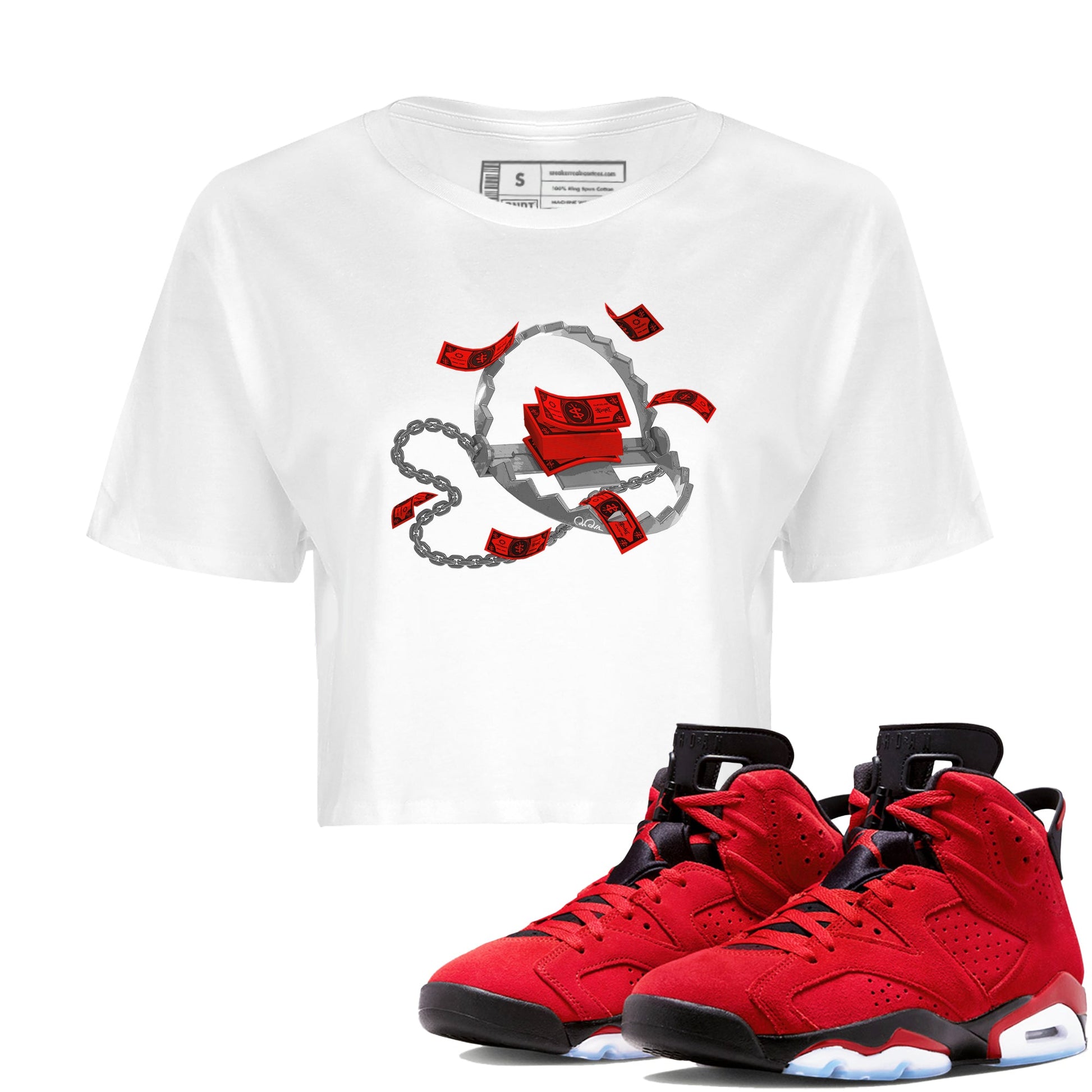 Air Jordan 6 Toro Bravo Sneaker Match Tees Trap Money Sneaker Tees AJ6 Toro Bravo Sneaker Release Tees Women's Shirts White 1