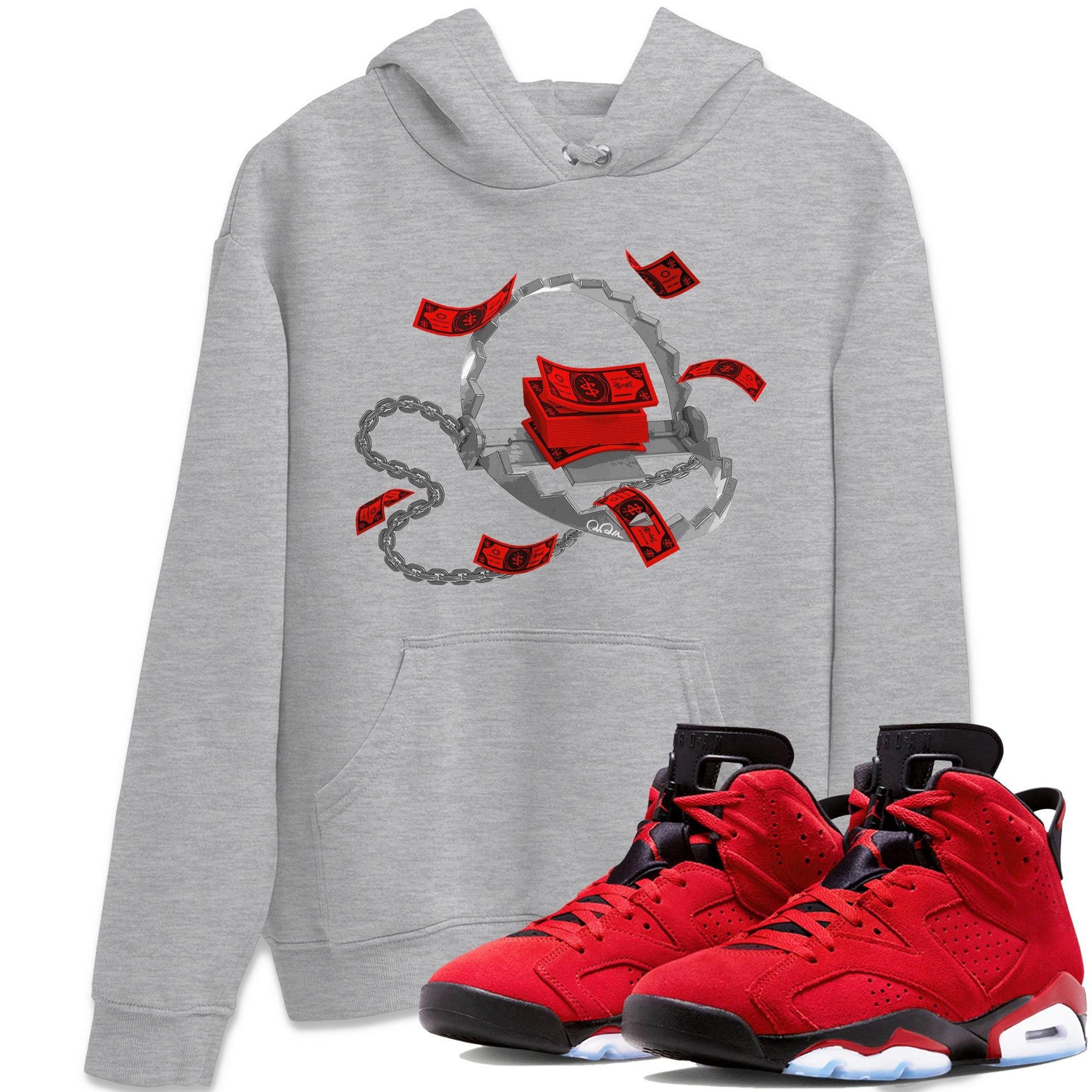 Air Jordan 6 Toro Bravo Sneaker Match Tees Trap Money Sneaker Tees AJ6 Toro Bravo Sneaker Release Tees Unisex Shirts Heather Grey 1