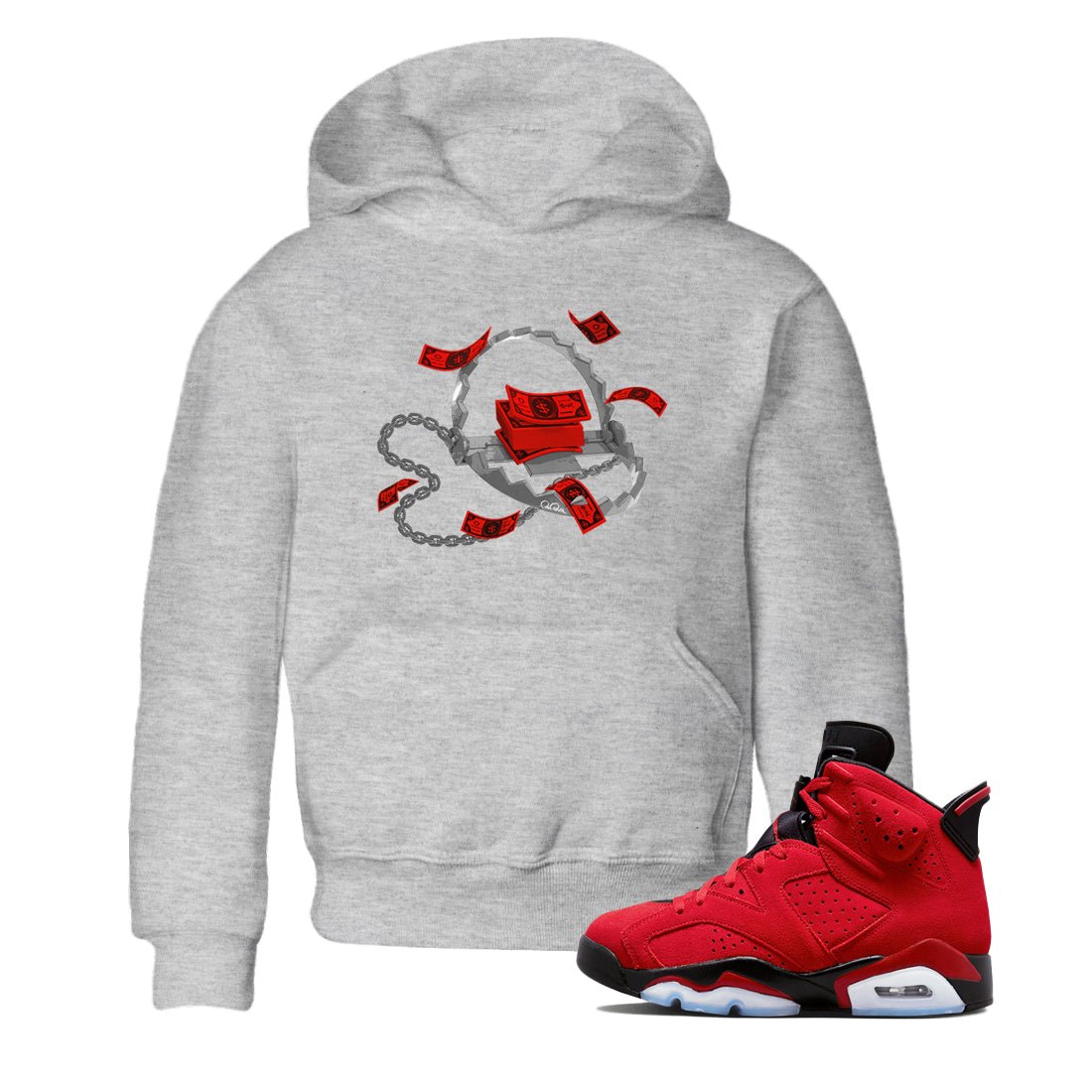 Air Jordan 6 Toro Bravo Sneaker Match Tees Trap Money Sneaker Tees AJ6 Toro Bravo Sneaker Release Tees Kids Shirts Heather Grey 1
