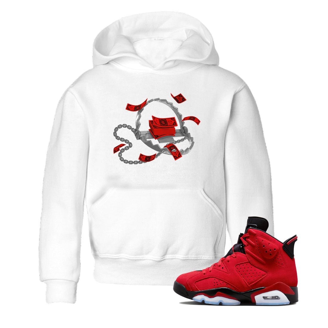 Air Jordan 6 Toro Bravo Sneaker Match Tees Trap Money Sneaker Tees AJ6 Toro Bravo Sneaker Release Tees Kids Shirts White 1