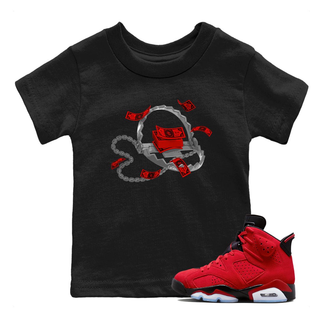 Air Jordan 6 Toro Bravo Sneaker Match Tees Trap Money Sneaker Tees AJ6 Toro Bravo Sneaker Release Tees Kids Shirts Black 1