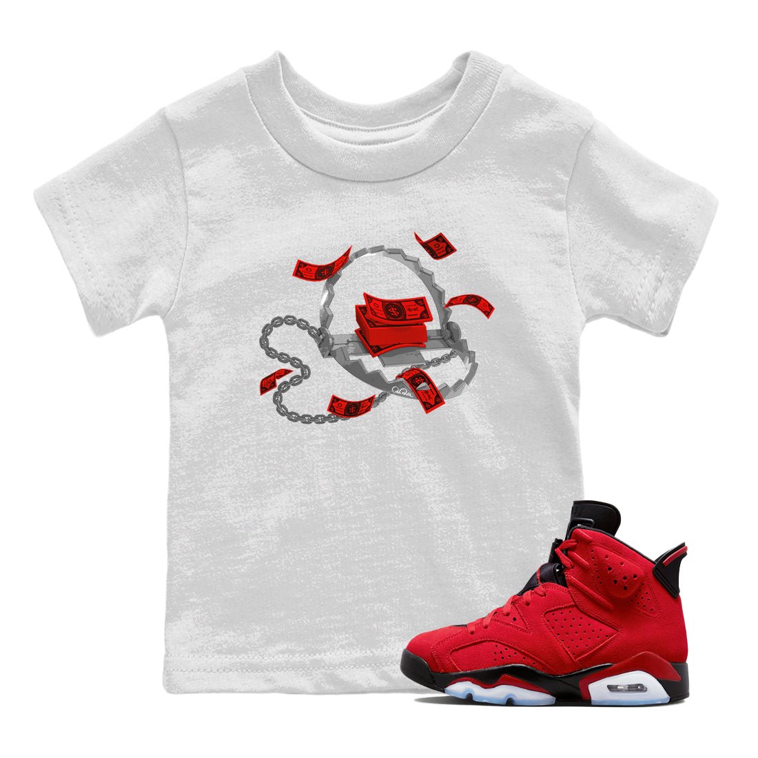 Air Jordan 6 Toro Bravo Sneaker Match Tees Trap Money Sneaker Tees AJ6 Toro Bravo Sneaker Release Tees Kids Shirts White 1