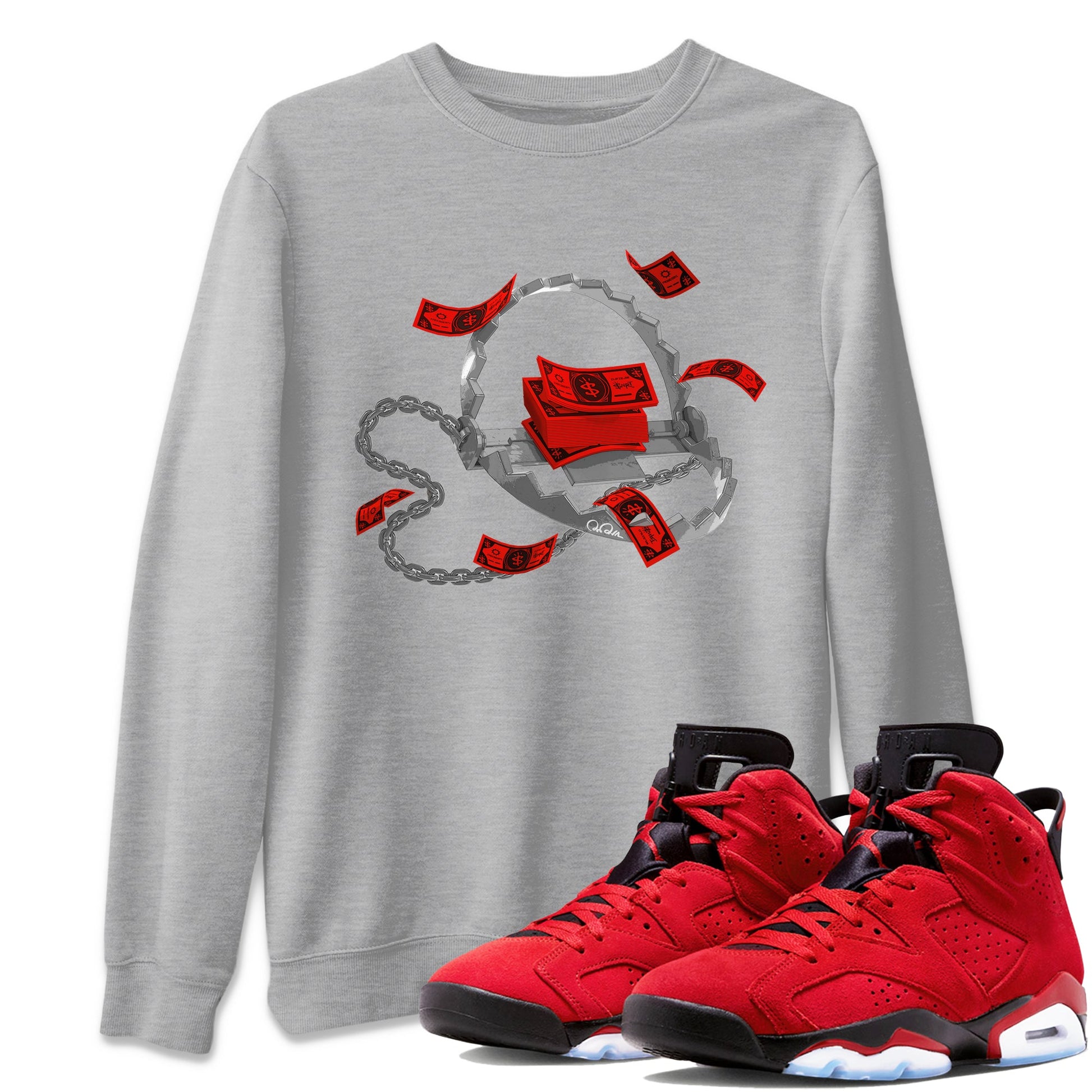 Air Jordan 6 Toro Bravo Sneaker Match Tees Trap Money Sneaker Tees AJ6 Toro Bravo Sneaker Release Tees Unisex Shirts Heather Grey 1