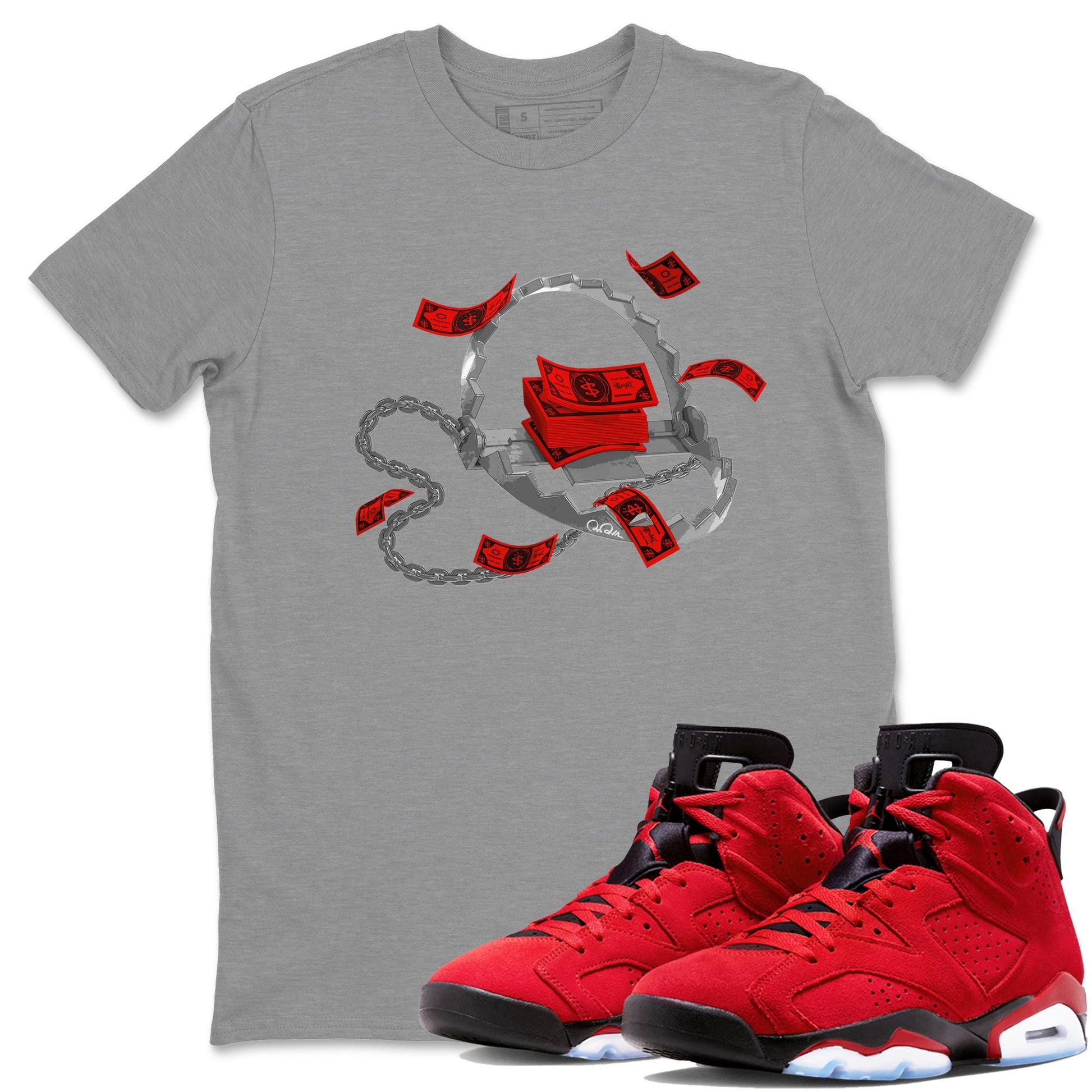 Air Jordan 6 Toro Bravo Sneaker Match Tees Trap Money Sneaker Tees AJ6 Toro Bravo Sneaker Release Tees Unisex Shirts Heather Grey 1