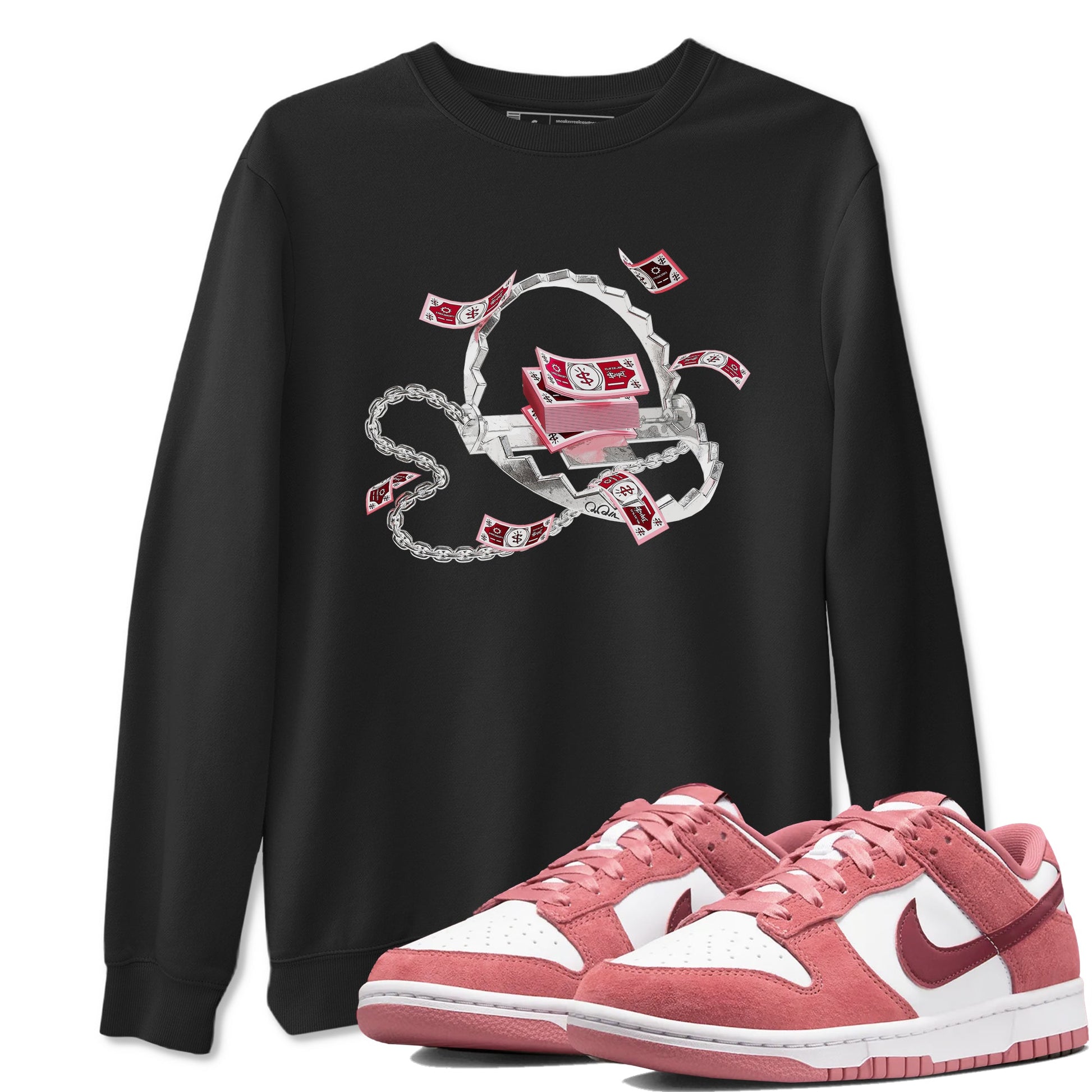 Dunk Valentines Day 2024 shirt to match jordans Trap Money sneaker tees Valentines Day Gift SNRT Sneaker Release Tees unisex cotton Black 1 crew neck shirt
