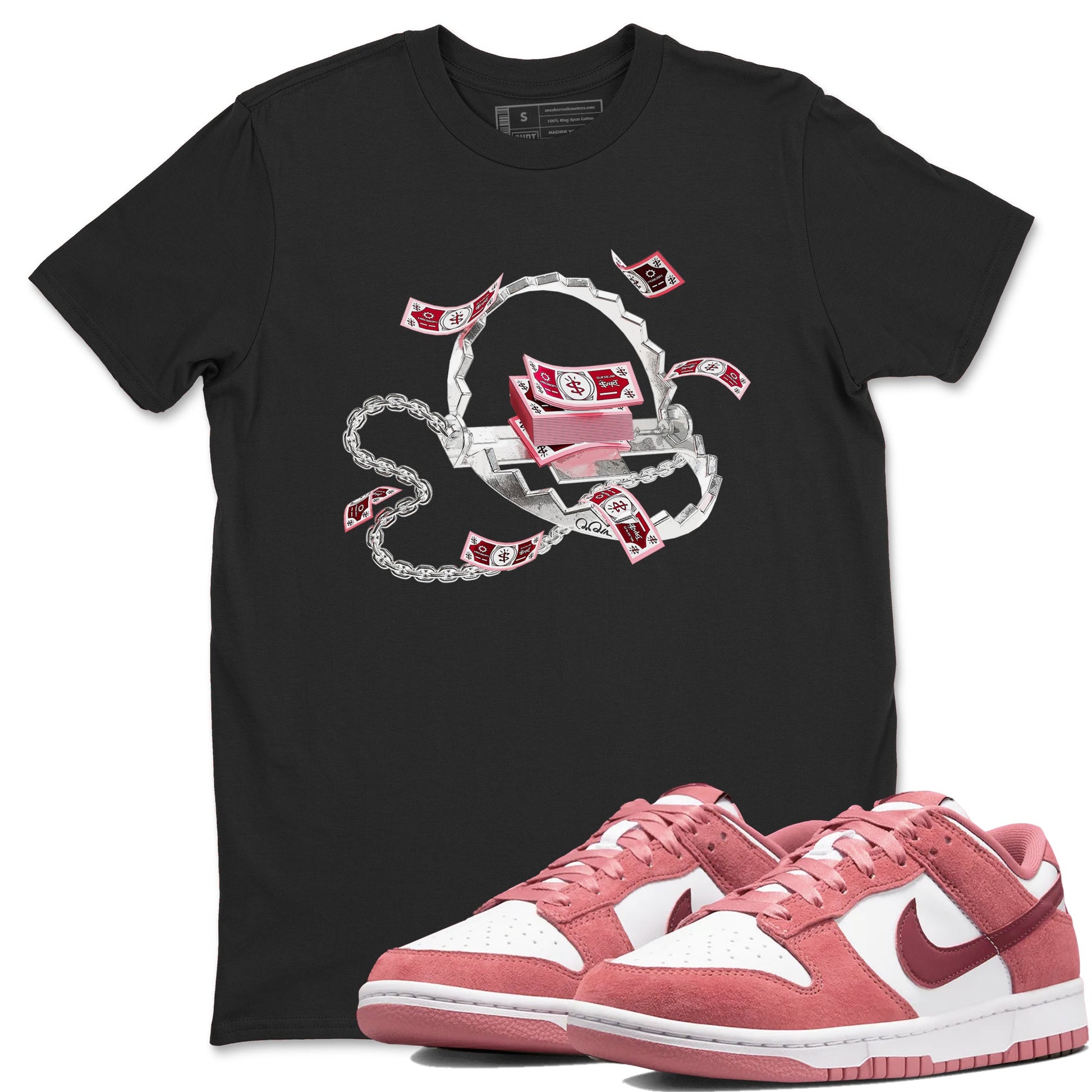 Dunk Valentines Day 2024 shirt to match jordans Trap Money sneaker tees Valentines Day Gift SNRT Sneaker Release Tees unisex cotton Black 1 crew neck shirt