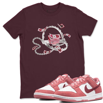 Dunk Valentines Day 2024 shirt to match jordans Trap Money sneaker tees Valentines Day Gift SNRT Sneaker Release Tees unisex cotton Maroon 1 crew neck shirt