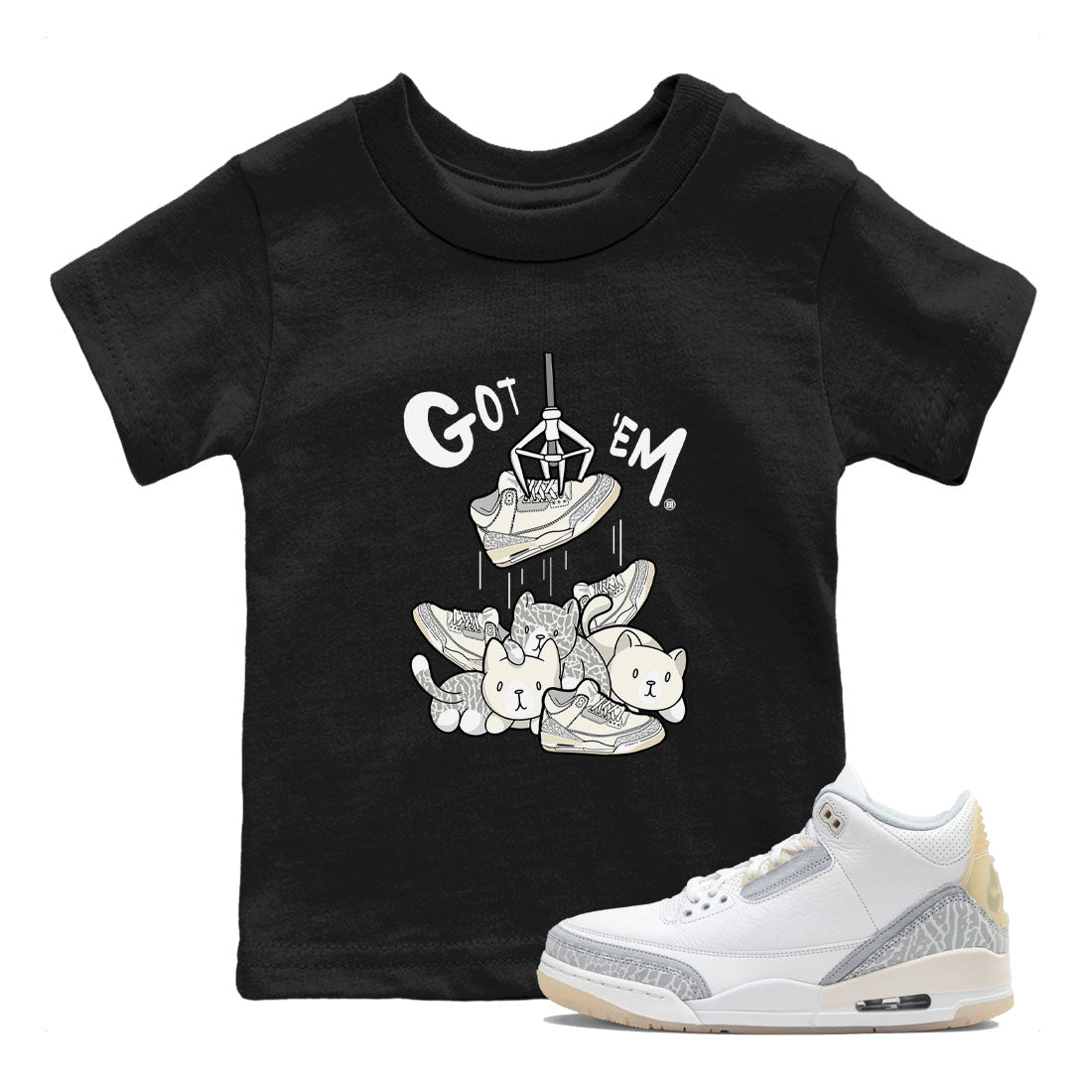Air Jordan 3 Craft Ivory shirt to match jordans Treasure Hunter sneaker tees 3s Ivory SNRT sneaker release tees baby toddler Black 1 cotton Shirt
