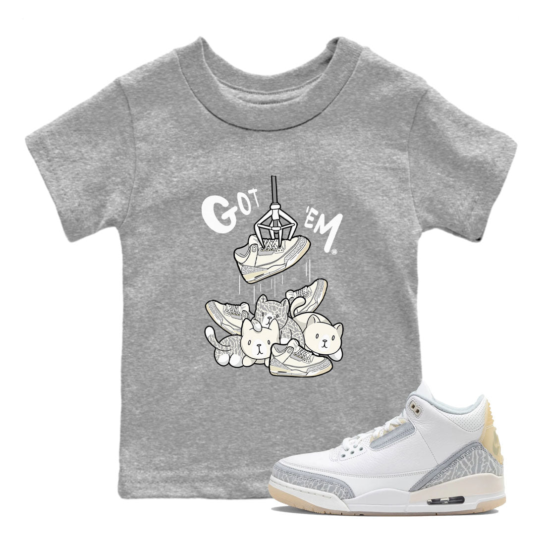 Air Jordan 3 Craft Ivory shirt to match jordans Treasure Hunter sneaker tees 3s Ivory SNRT sneaker release tees baby toddler Heather Grey 1 cotton Shirt