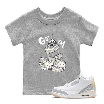 Air Jordan 3 Craft Ivory shirt to match jordans Treasure Hunter sneaker tees 3s Ivory SNRT sneaker release tees baby toddler Heather Grey 1 cotton Shirt