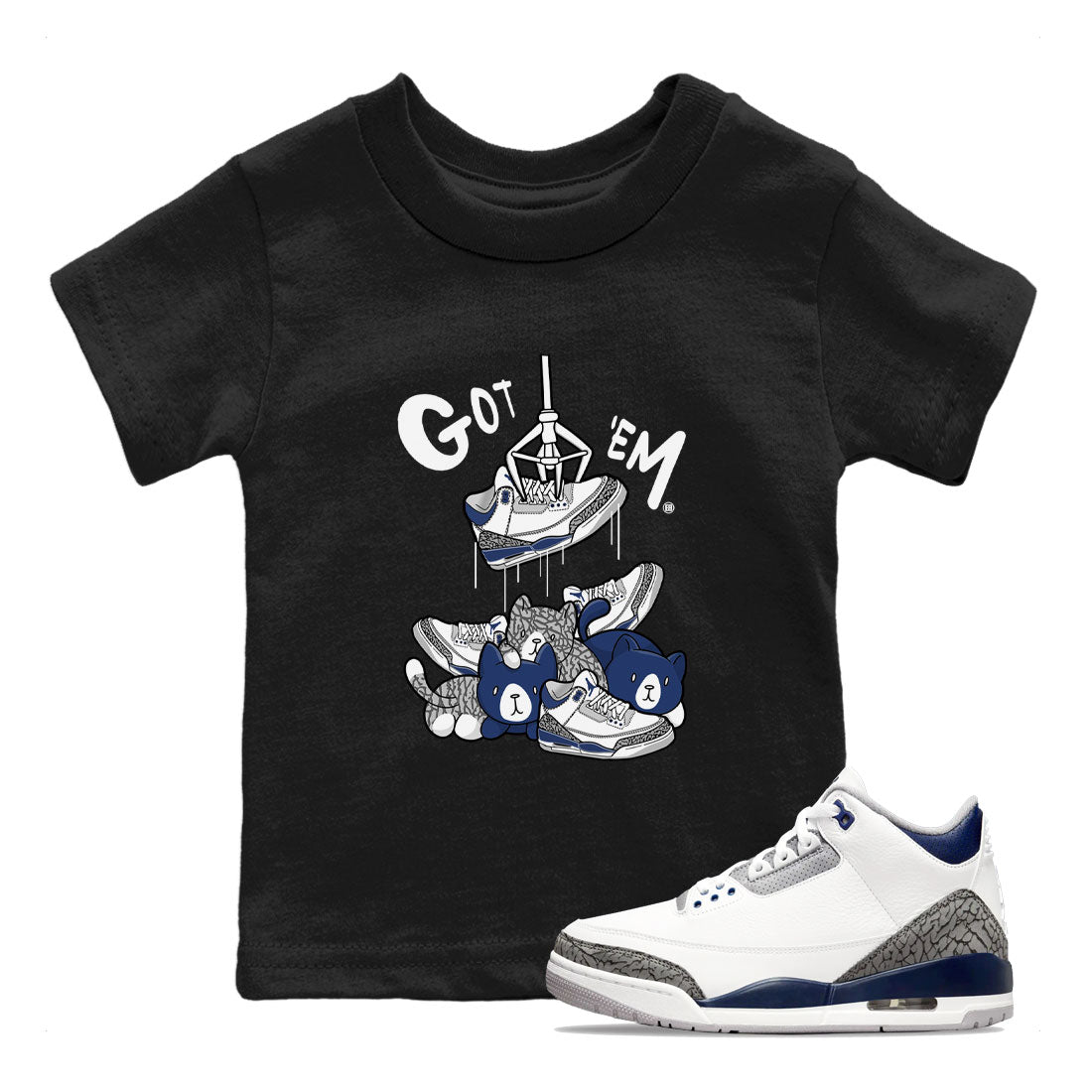 Air Jordan 3 Midnight Navy shirt to match jordans Treasure Hunter sneaker tees AJ3 Midnight Navy SNRT Sneaker T Shirt  baby toddler Black 1 cotton Shirt