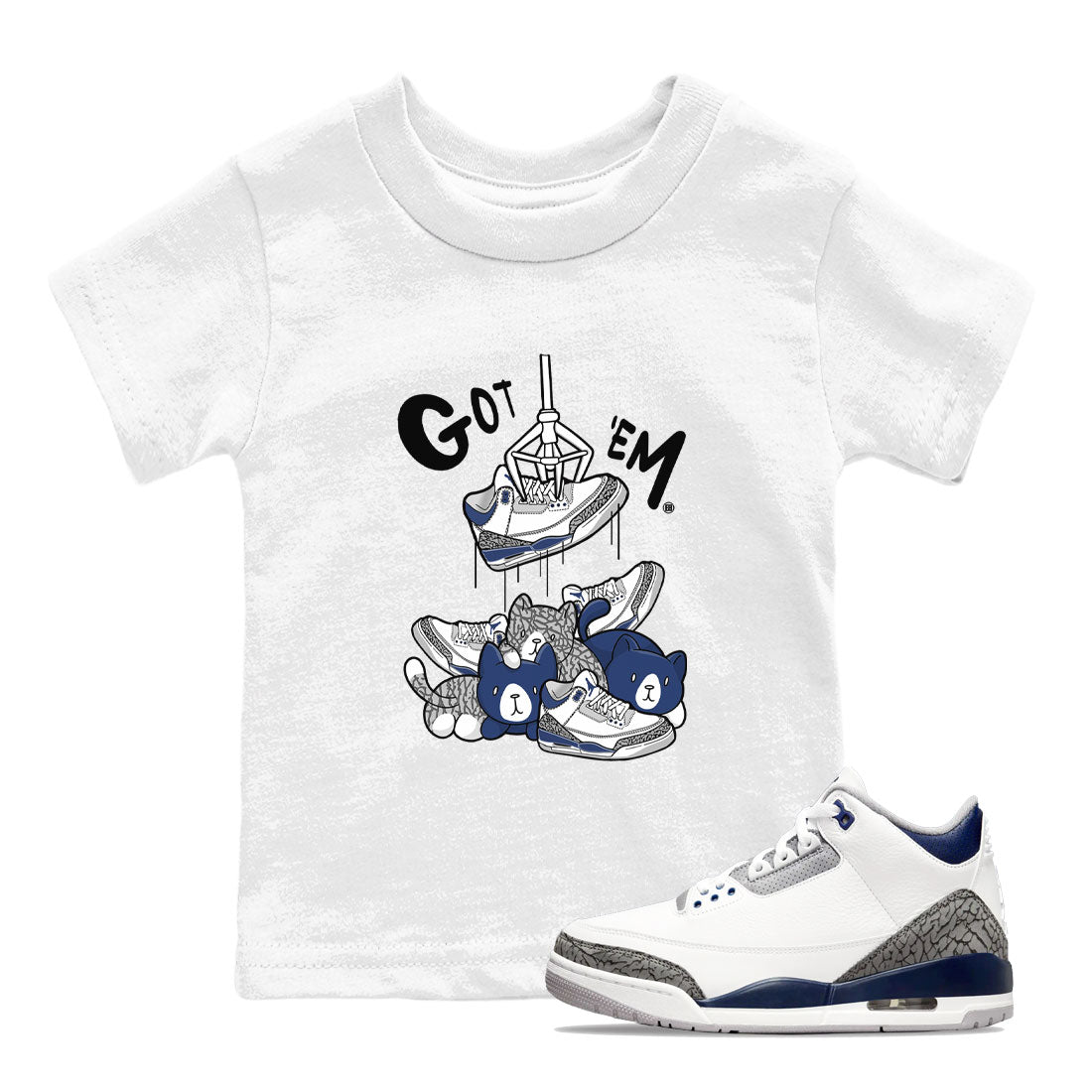 Air Jordan 3 Midnight Navy shirt to match jordans Treasure Hunter sneaker tees AJ3 Midnight Navy SNRT Sneaker T Shirt  baby toddler White 1 cotton Shirt