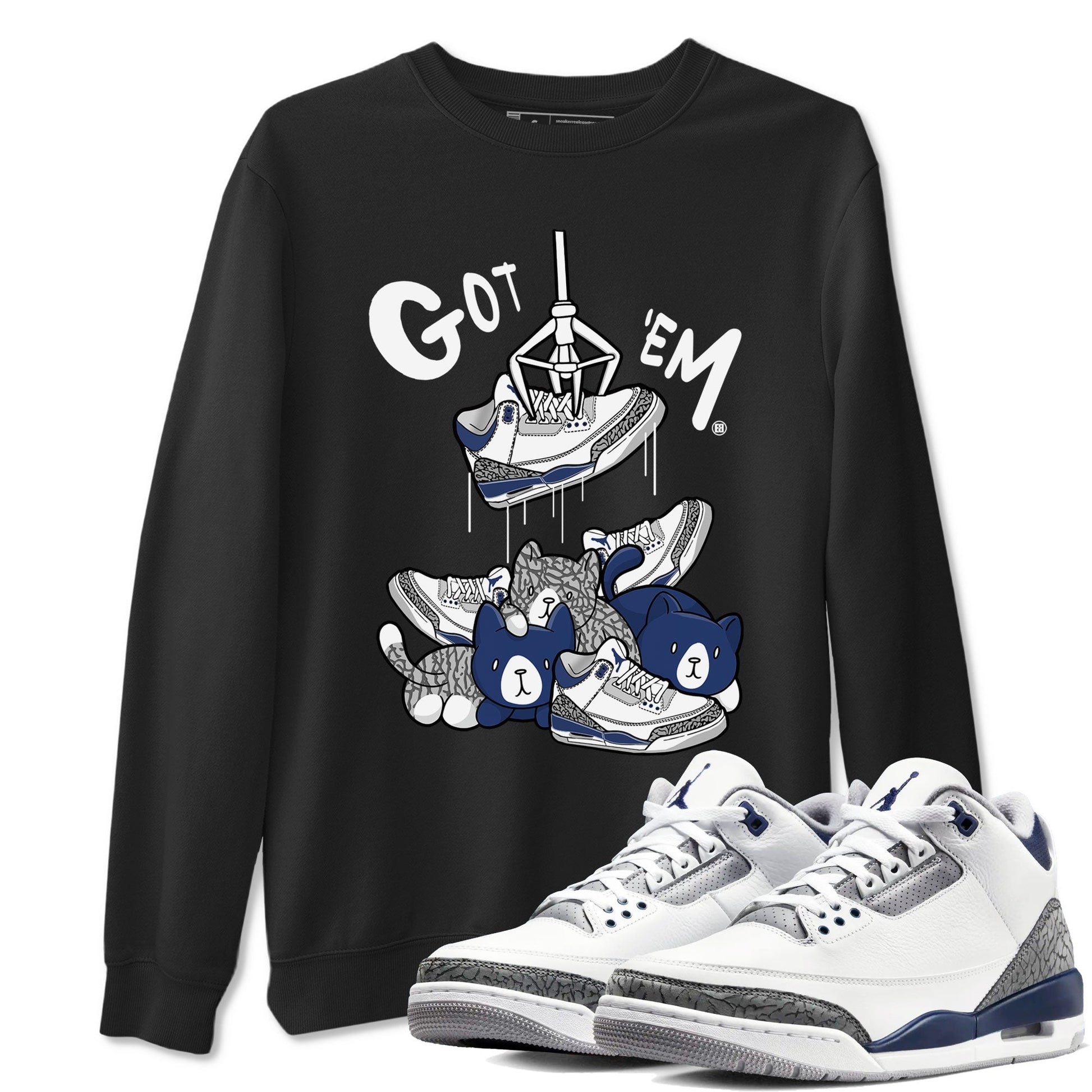 Air Jordan 3 Retro Midnight Navy shirt to match jordans Treasure Hunter sneaker tees AJ3 Midnight Navy SNRT Sneaker T Shirt  unisex cotton Black 1 crew neck shirt