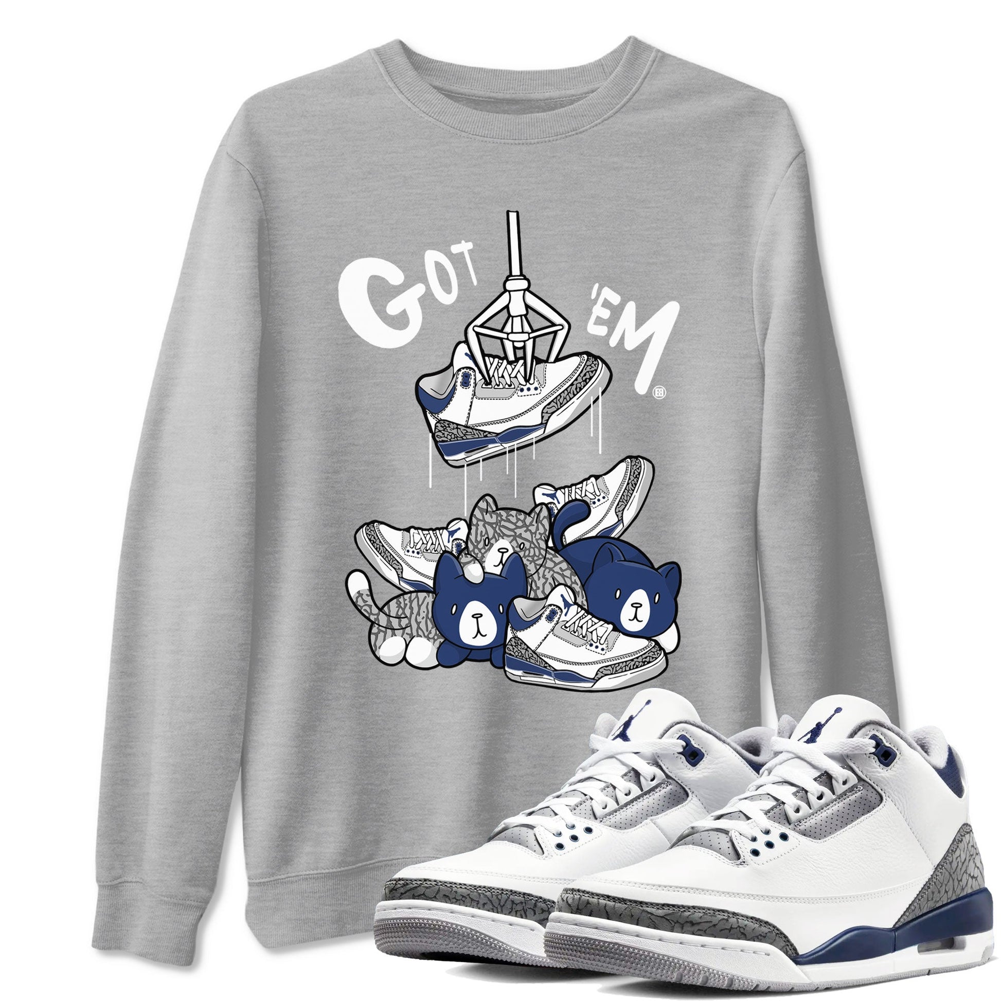 Air Jordan 3 Retro Midnight Navy shirt to match jordans Treasure Hunter sneaker tees AJ3 Midnight Navy SNRT Sneaker T Shirt  unisex cotton Heather Grey 1 crew neck shirt