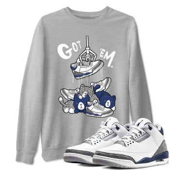 Air Jordan 3 Retro Midnight Navy shirt to match jordans Treasure Hunter sneaker tees AJ3 Midnight Navy SNRT Sneaker T Shirt  unisex cotton Heather Grey 1 crew neck shirt