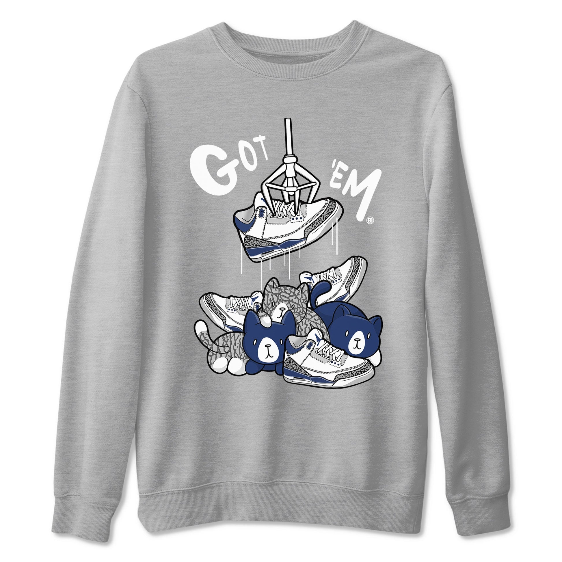 Air Jordan 3 Retro Midnight Navy shirt to match jordans Treasure Hunter sneaker tees AJ3 Midnight Navy SNRT Sneaker T Shirt  unisex cotton Heather Grey 2 crew neck shirt
