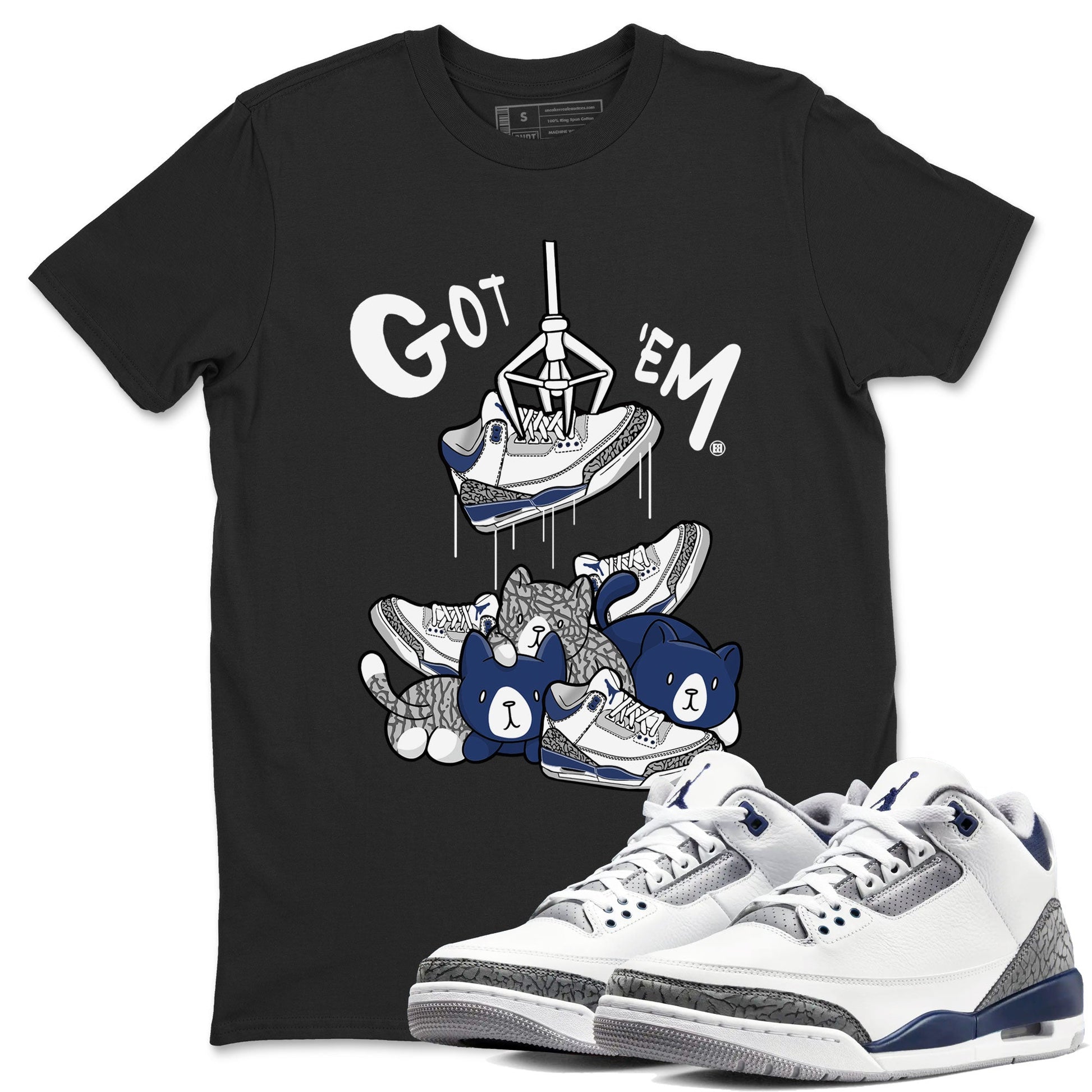 Air Jordan 3 Retro Midnight Navy shirt to match jordans Treasure Hunter sneaker tees AJ3 Midnight Navy SNRT Sneaker T Shirt  unisex cotton Black 1 crew neck shirt