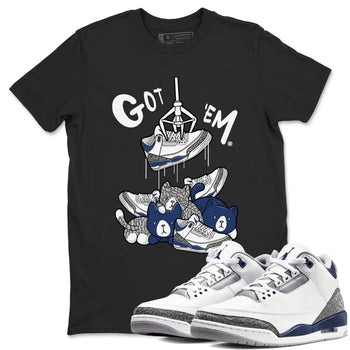 Air Jordan 3 Retro Midnight Navy shirt to match jordans Treasure Hunter sneaker tees AJ3 Midnight Navy SNRT Sneaker T Shirt  unisex cotton Black 1 crew neck shirt