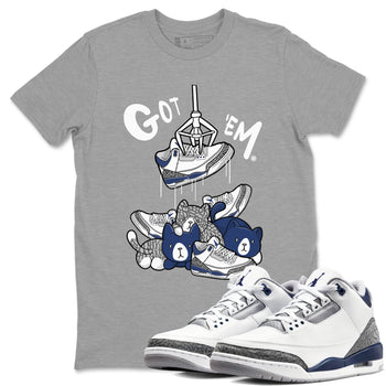Air Jordan 3 Retro Midnight Navy shirt to match jordans Treasure Hunter sneaker tees AJ3 Midnight Navy SNRT Sneaker T Shirt  unisex cotton Heather Grey 1 crew neck shirt