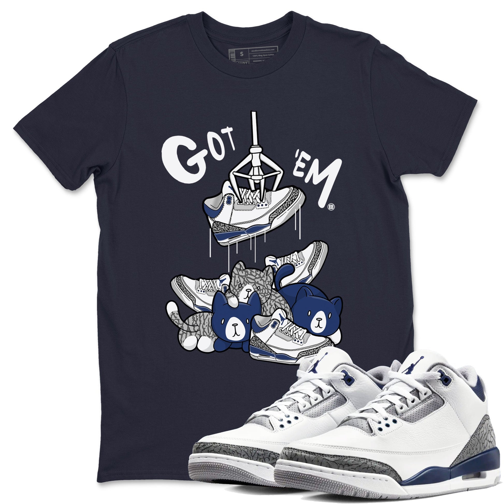 Air Jordan 3 Retro Midnight Navy shirt to match jordans Treasure Hunter sneaker tees AJ3 Midnight Navy SNRT Sneaker T Shirt  unisex cotton Navy 1 crew neck shirt