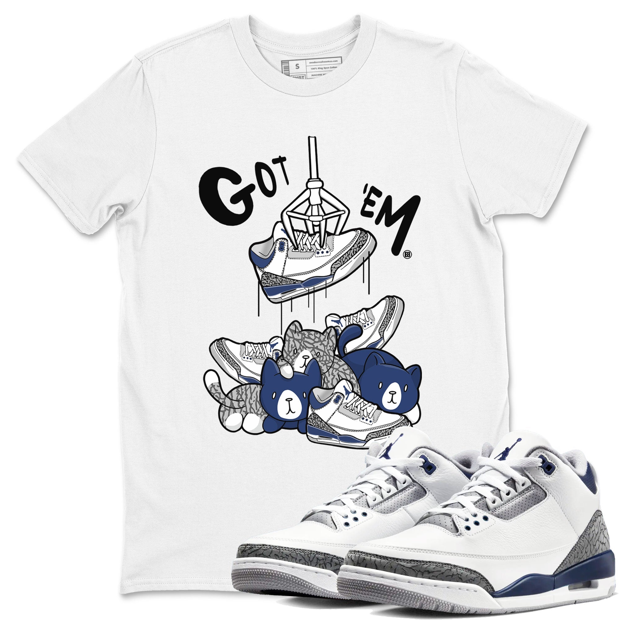 Air Jordan 3 Retro Midnight Navy shirt to match jordans Treasure Hunter sneaker tees AJ3 Midnight Navy SNRT Sneaker T Shirt  unisex cotton White 1 crew neck shirt