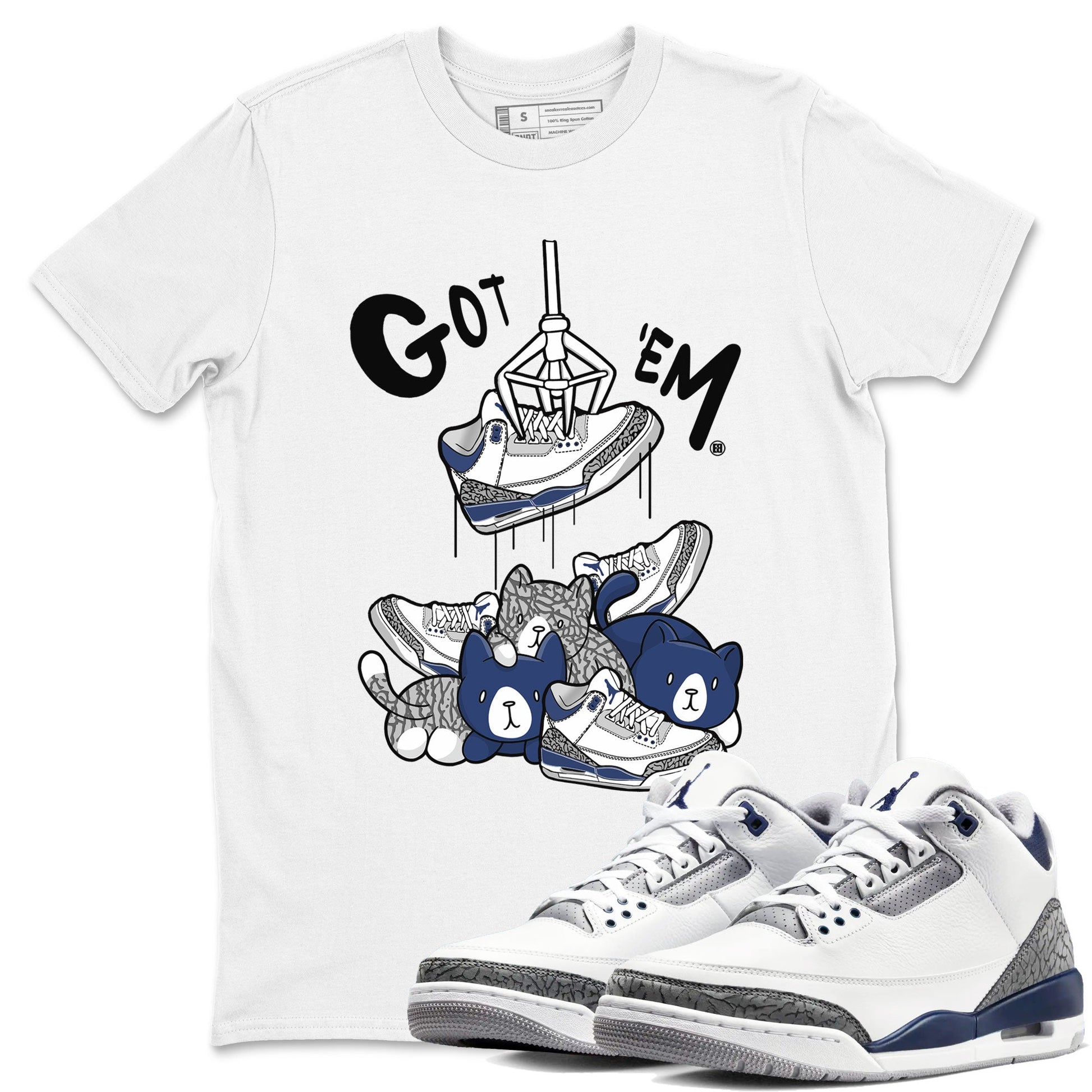 Air Jordan 3 Retro Midnight Navy shirt to match jordans Treasure Hunter sneaker tees AJ3 Midnight Navy SNRT Sneaker T Shirt  unisex cotton White 1 crew neck shirt