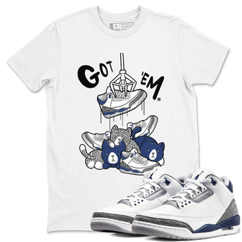 Air Jordan 3 Retro Midnight Navy shirt to match jordans Treasure Hunter sneaker tees AJ3 Midnight Navy SNRT Sneaker T Shirt  unisex cotton White 1 crew neck shirt