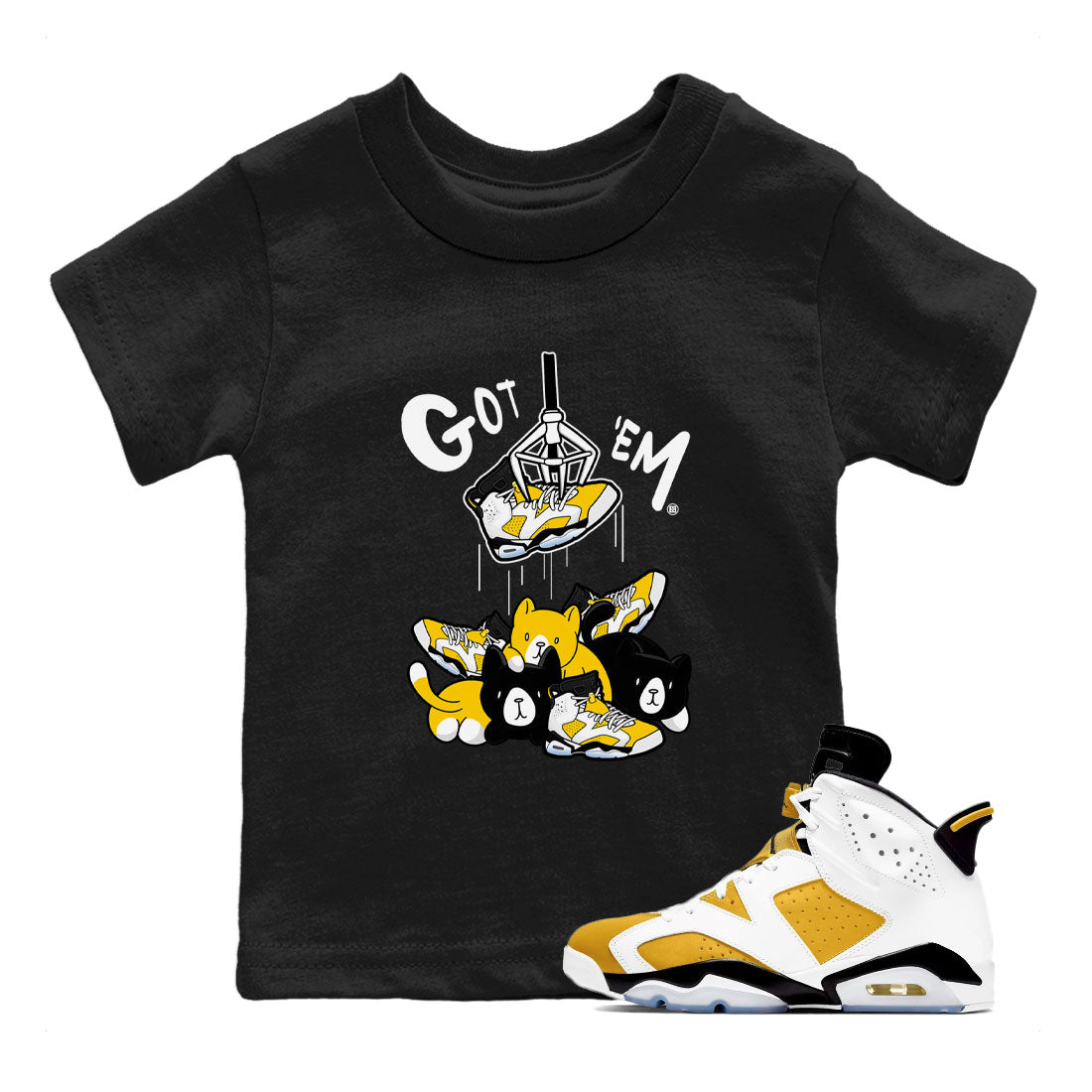 AJ6 Yellow Ochre shirt to match jordans Treasure Hunter sneaker match tee Air Jordan 6 Yellow Ochre SNRT Sneaker Tees baby toddler Black 1 cotton Shirt